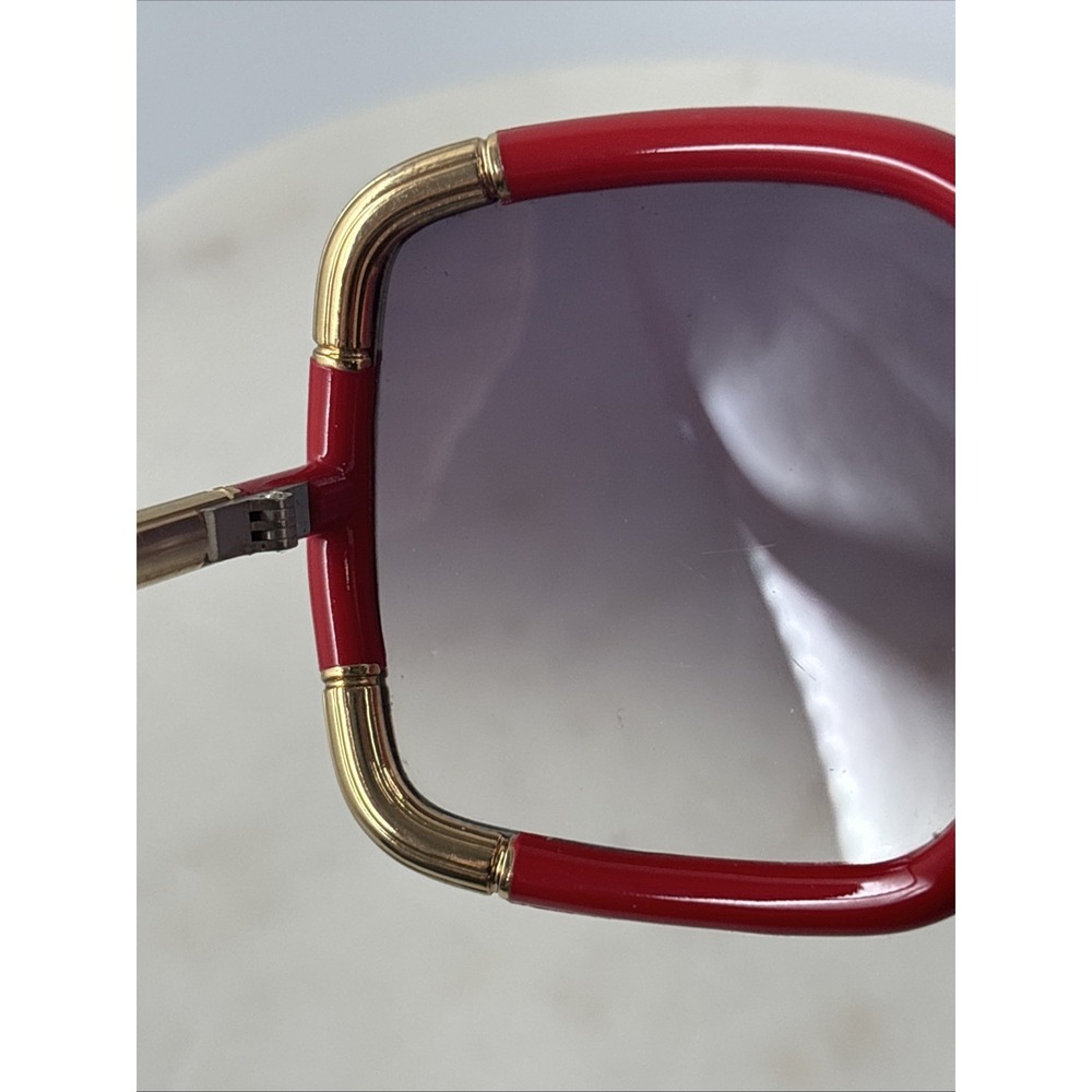 VTG Bold Oversized Ted Lapidus Paris Sunglasses Red Frames Gold-Tone Hardware - Picture 15 of 16